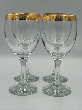 Vintage Home Essentials IMPERIAL Water Goblets 24k Gold Filigree Band- Set of 4